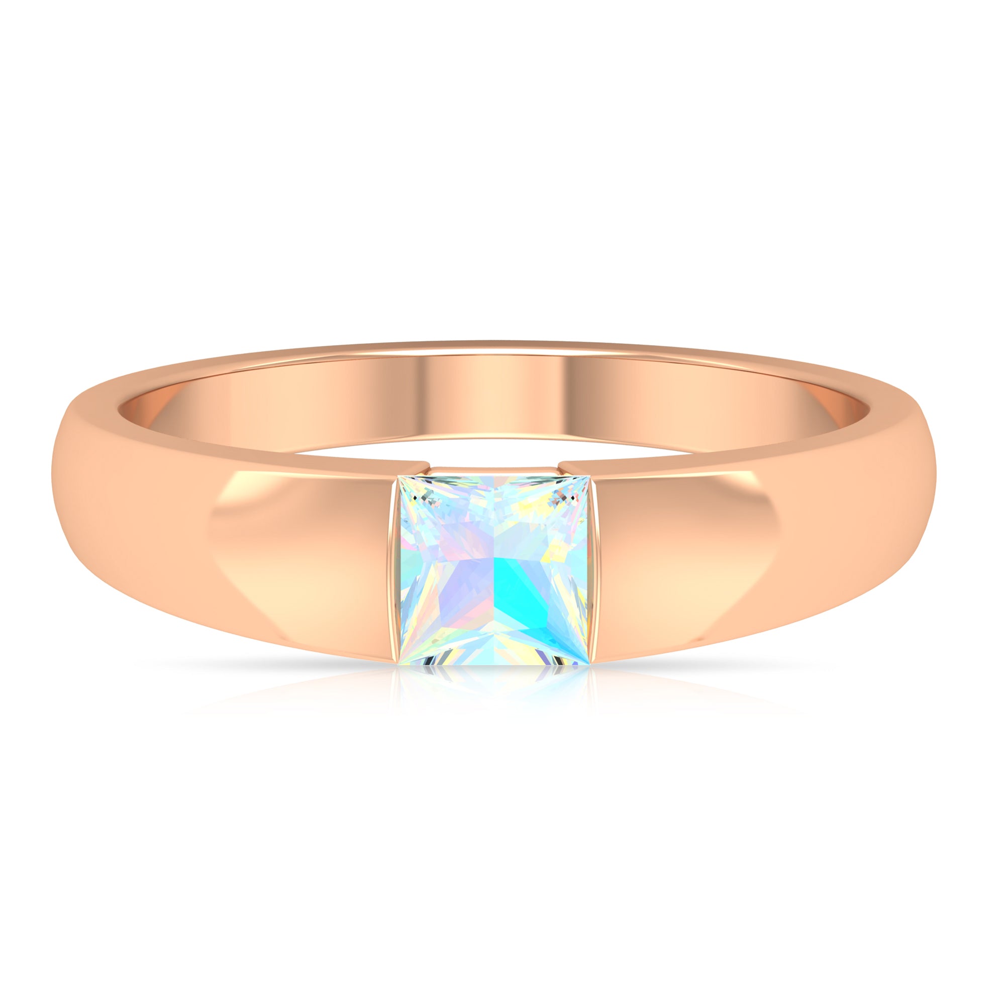 Princess Cut Ethiopian Opal Solitaire Band Ring Ethiopian Opal - ( AAA ) - Quality - Rosec Jewels