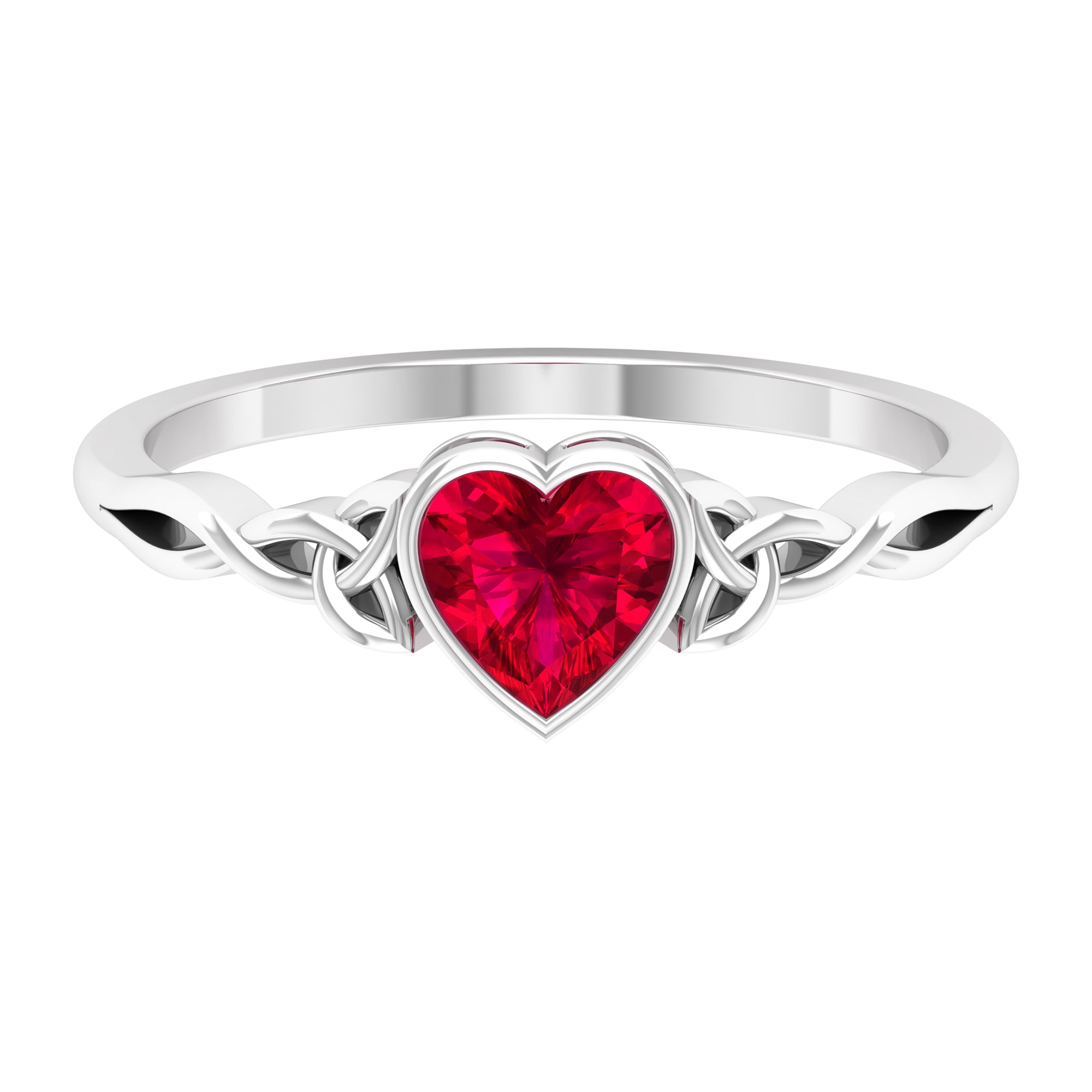 Heart Shape Ruby Solitaire Ring in Bezel Setting with Celtic Details Ruby - ( AAA ) - Quality - Rosec Jewels