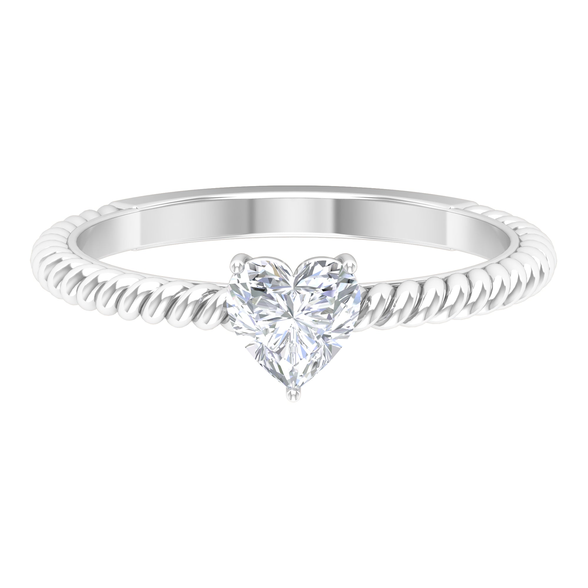 5.40 MM Heart Shape Moissanite Solitaire Ring in 3 Prong Basket Setting with Twisted Rope Details Moissanite - ( D-VS1 ) - Color and Clarity - Rosec Jewels