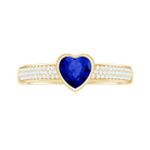 Heart Shape Created Blue Sapphire Solitaire Ring with Diamond Side Stone Lab Created Blue Sapphire - ( AAAA ) - Quality - Rosec Jewels