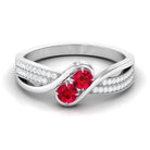 Created Ruby 2 Stone Bypass Engagement Ring with Diamond Lab Created Ruby - ( AAAA ) - Quality - Rosec Jewels