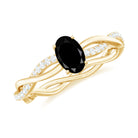 Oval Cut Black Diamond Solitaire Braided Gold Ring with White Diamond Black Diamond - ( AAA ) - Quality - Rosec Jewels