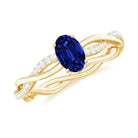 Oval Cut Solitaire Created Blue Sapphire Braided Engagement Ring with Diamond Lab Created Blue Sapphire - ( AAAA ) - Quality - Rosec Jewels