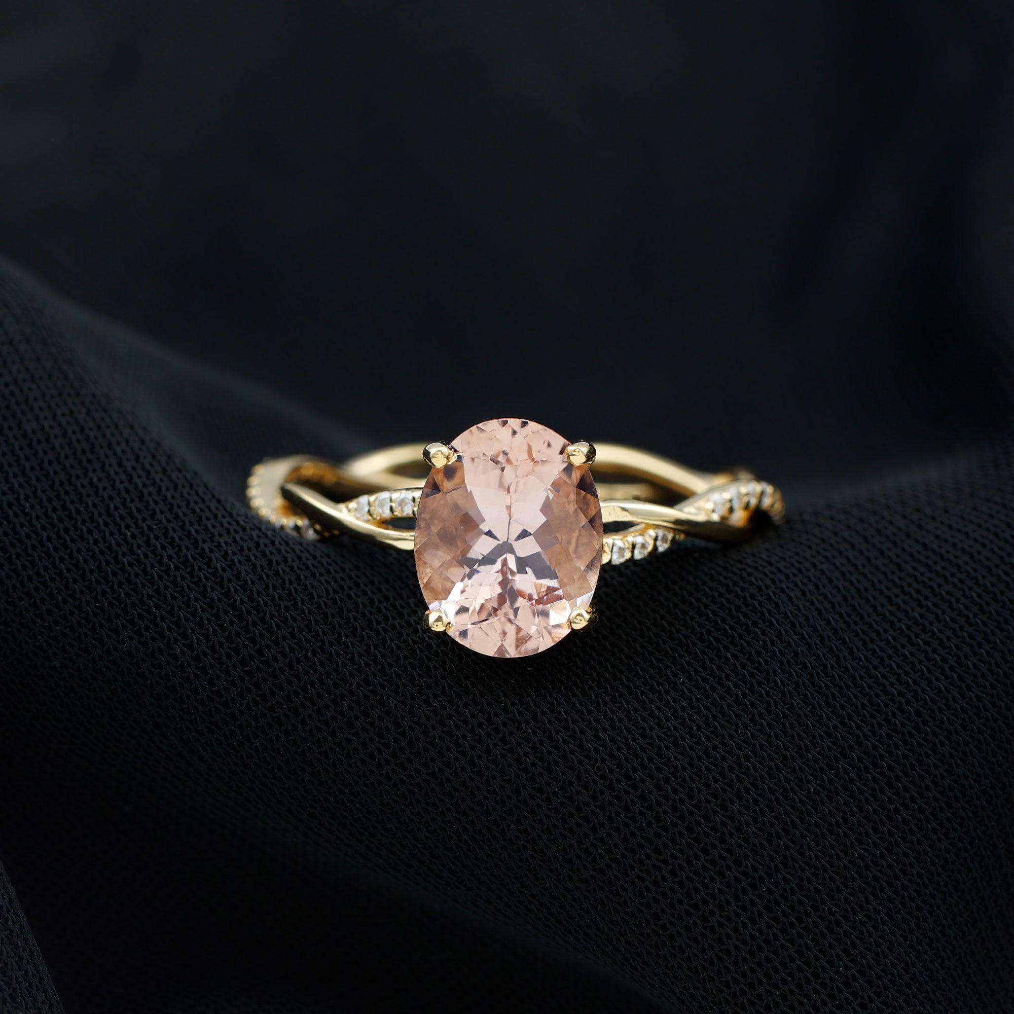 Solitaire Morganite Engagement Ring with Braided Diamond Morganite - ( AAA ) - Quality - Rosec Jewels