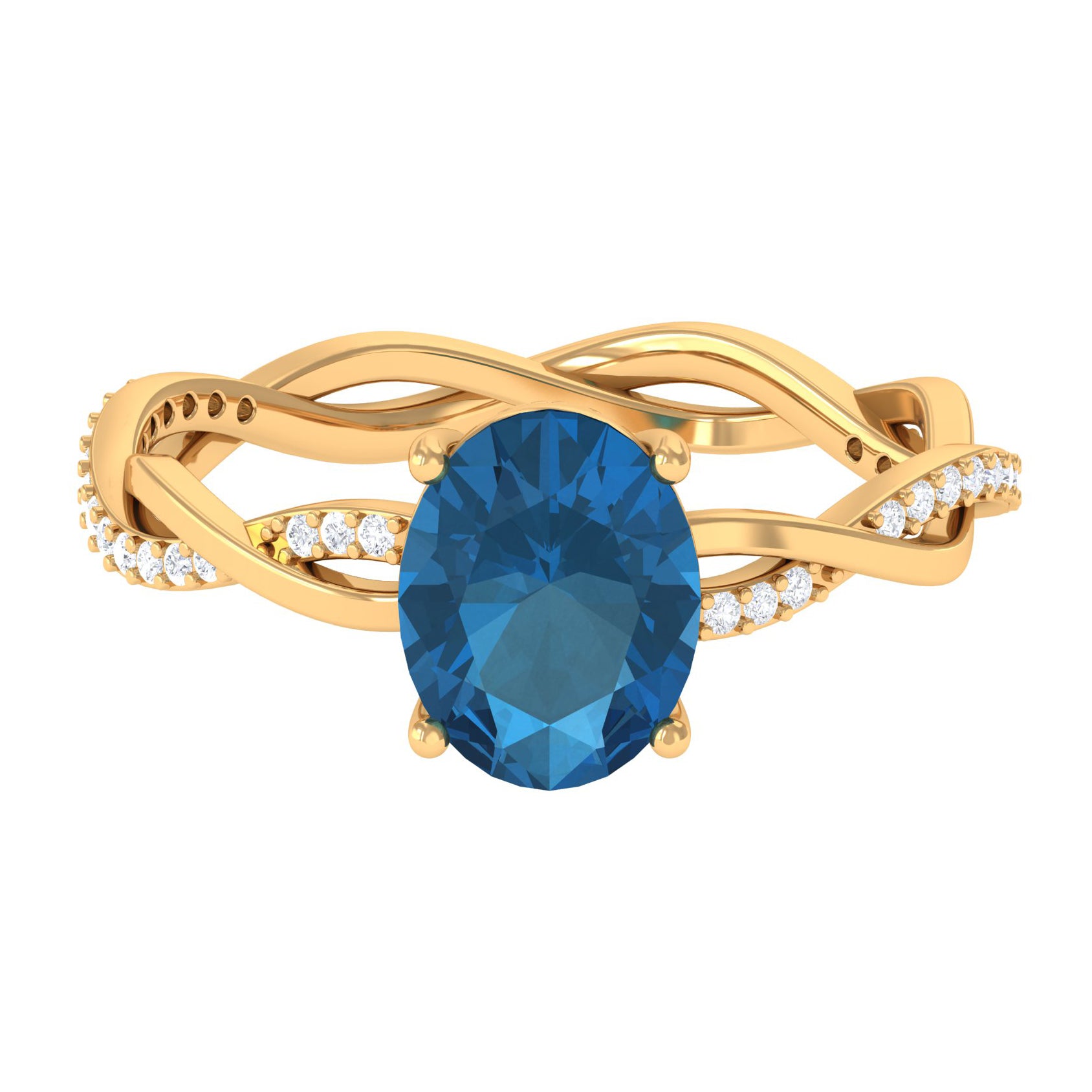 Oval Cut Solitaire London Blue Topaz Braided Engagement Ring with Diamond London Blue Topaz - ( AAA ) - Quality - Rosec Jewels