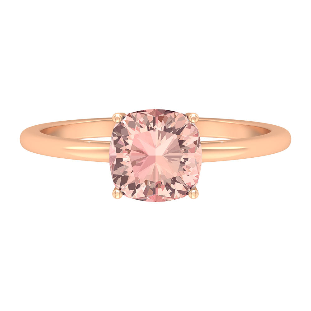 7 MM Cushion Cut 4 Prong Set Morganite Solitaire Ring Morganite - ( AAA ) - Quality - Rosec Jewels