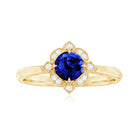 3/4 CT Vintage Created Blue Sapphire and Diamond Engagement Ring Lab Created Blue Sapphire - ( AAAA ) - Quality - Rosec Jewels