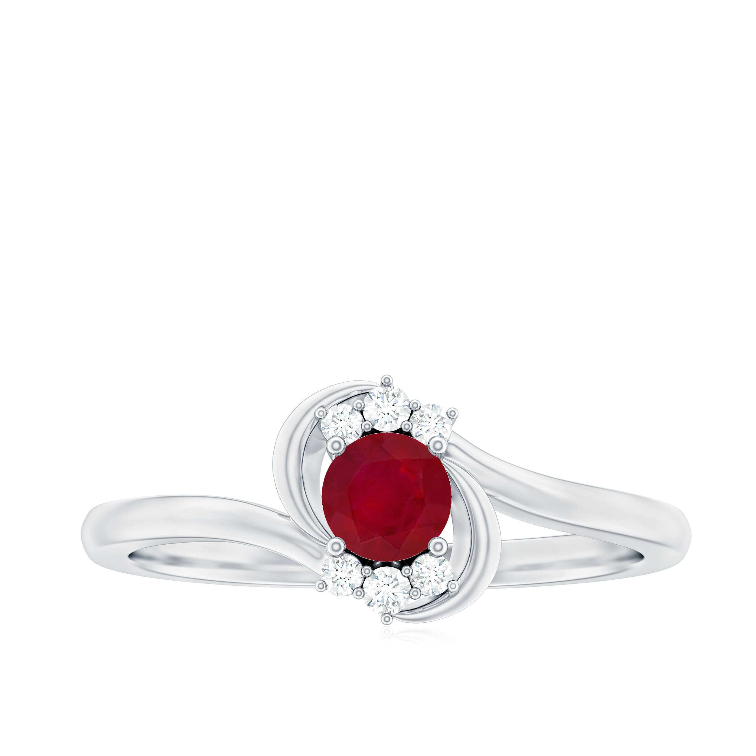 Genuine Ruby and Diamond Bypass Promise Ring Ruby - ( AAA ) - Quality - Rosec Jewels