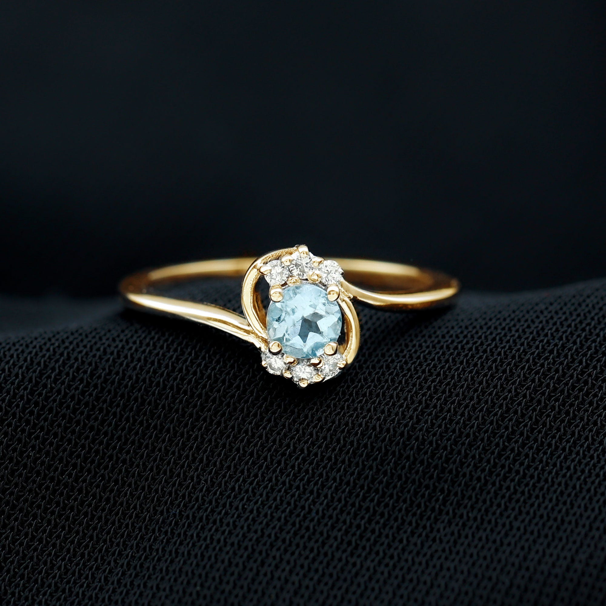 Aquamarine and Diamond Bypass Promise Ring Aquamarine - ( AAA ) - Quality - Rosec Jewels