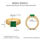 Princess Cut Lab Grown Emerald Filigree Ring with Surprise Diamond Lab Created Emerald - ( AAAA ) - Quality - Rosec Jewels