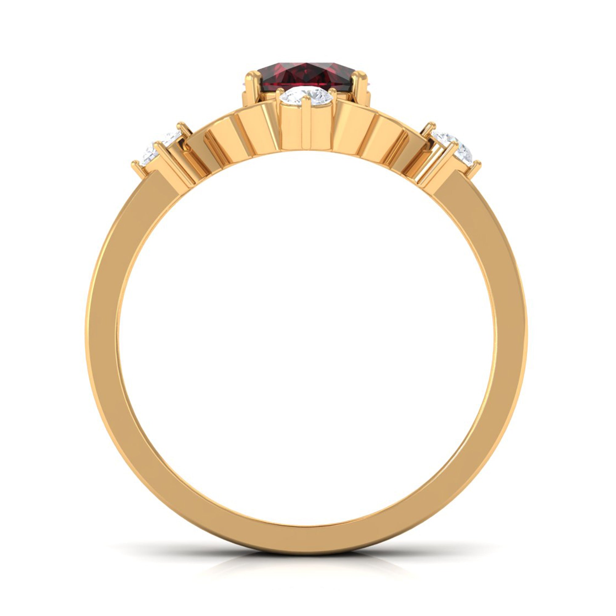 Oval Garnet Cocktail Ring with Diamond Garnet - ( AAA ) - Quality - Rosec Jewels