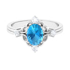 Oval Swiss Blue Topaz Cocktail Ring with Diamond Swiss Blue Topaz - ( AAA ) - Quality - Rosec Jewels