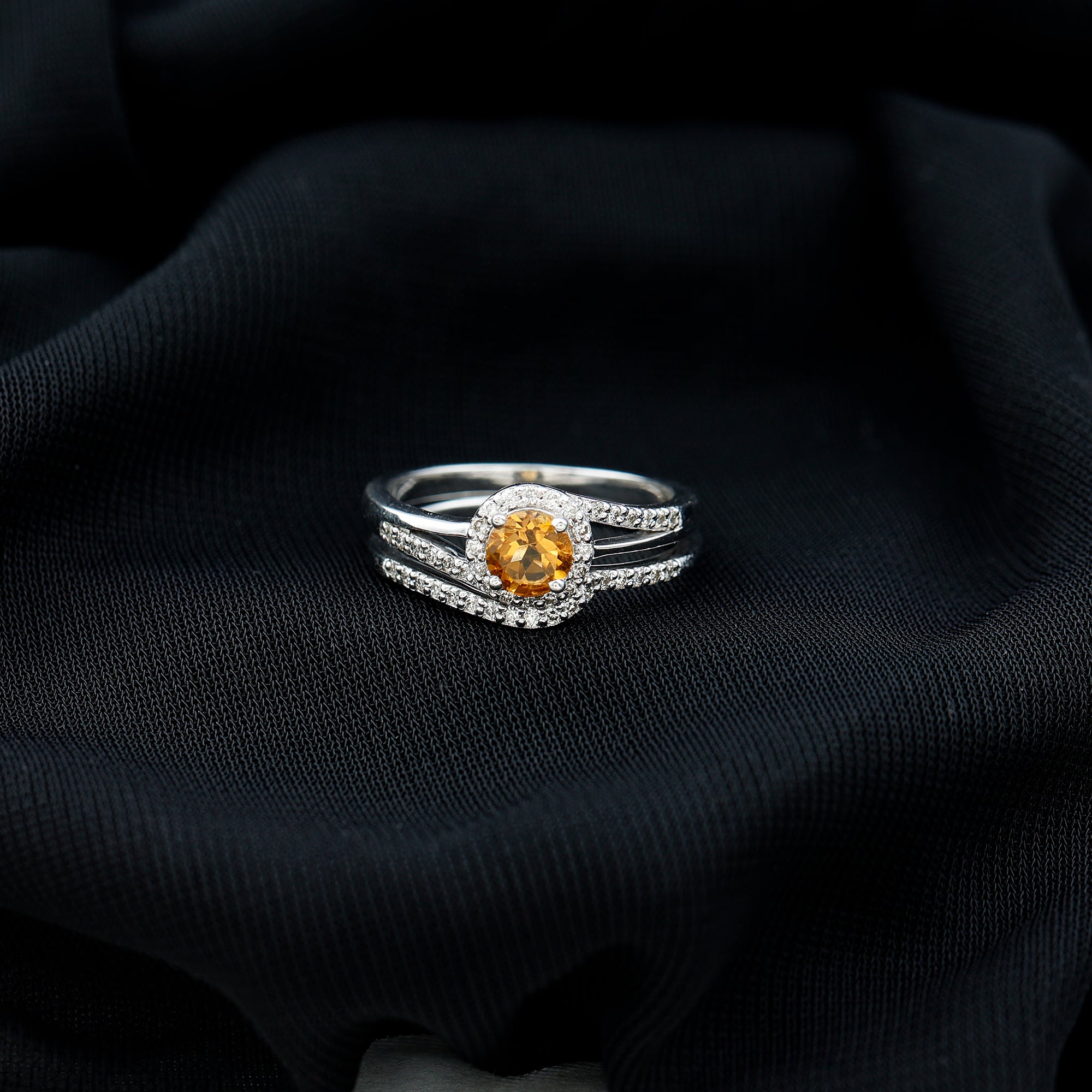 Minimal Citrine Engagement Ring with Diamond Enhancer Citrine - ( AAA ) - Quality - Rosec Jewels