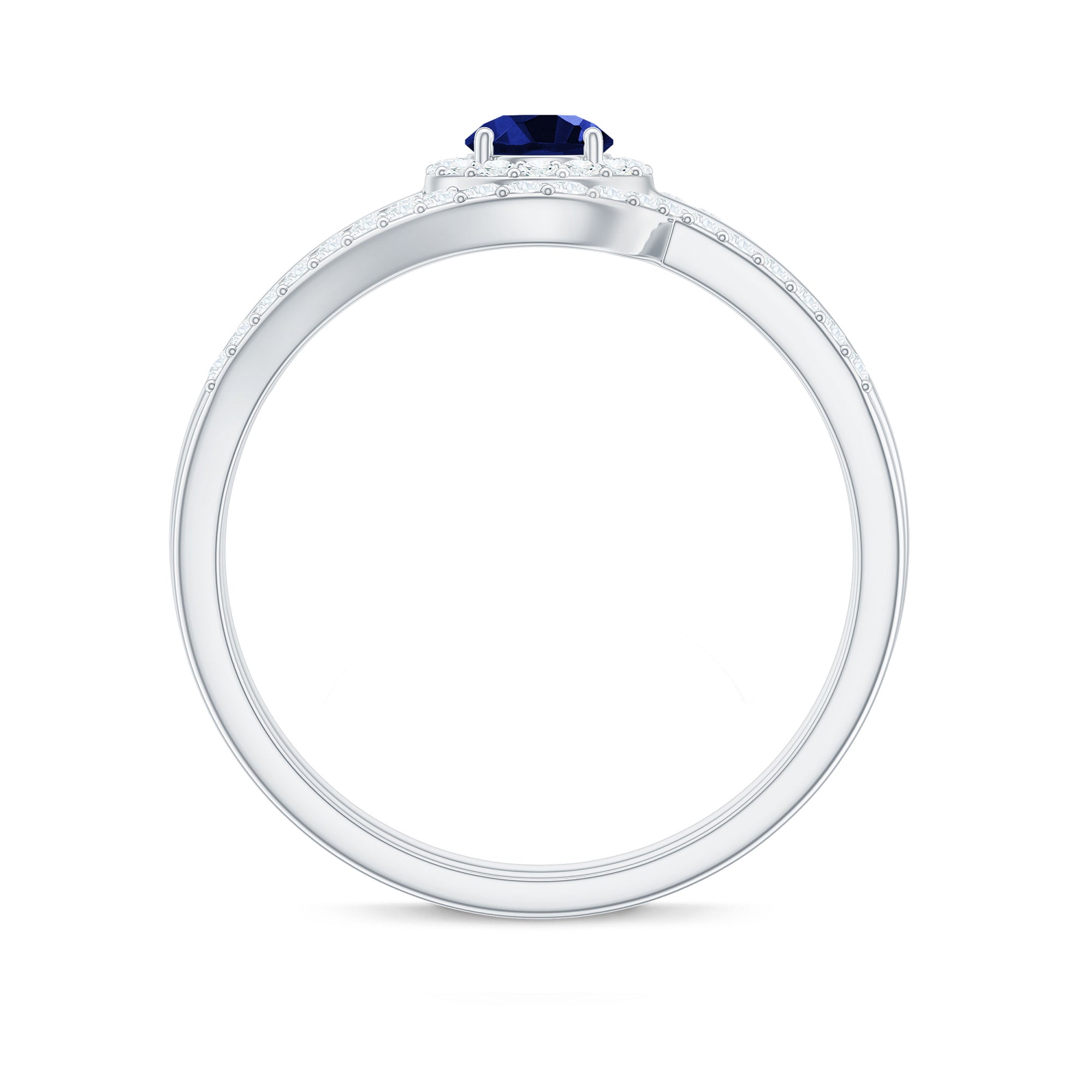 Minimal Created Blue Sapphire Engagement Ring with Diamond Enhancer Lab Created Blue Sapphire - ( AAAA ) - Quality - Rosec Jewels