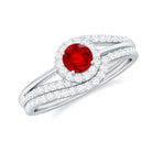 Created Ruby Bypass Wedding Ring Set with Diamond Accent Lab Created Ruby - ( AAAA ) - Quality - Rosec Jewels