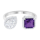 Amethyst and Moissanite Two Stone Cuff Ring Amethyst - ( AAA ) - Quality - Rosec Jewels