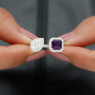 Amethyst and Moissanite Two Stone Cuff Ring Amethyst - ( AAA ) - Quality - Rosec Jewels