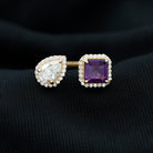 Amethyst and Moissanite Two Stone Cuff Ring Amethyst - ( AAA ) - Quality - Rosec Jewels