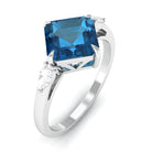 3.25 CT Asscher Cut London Blue Topaz Solitaire Engagement Ring with Diamond London Blue Topaz - ( AAA ) - Quality - Rosec Jewels