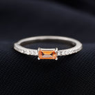 Baguette Cut Orange Sapphire East West Promise Ring with Diamond Orange Sapphire - ( AAA ) - Quality - Rosec Jewels