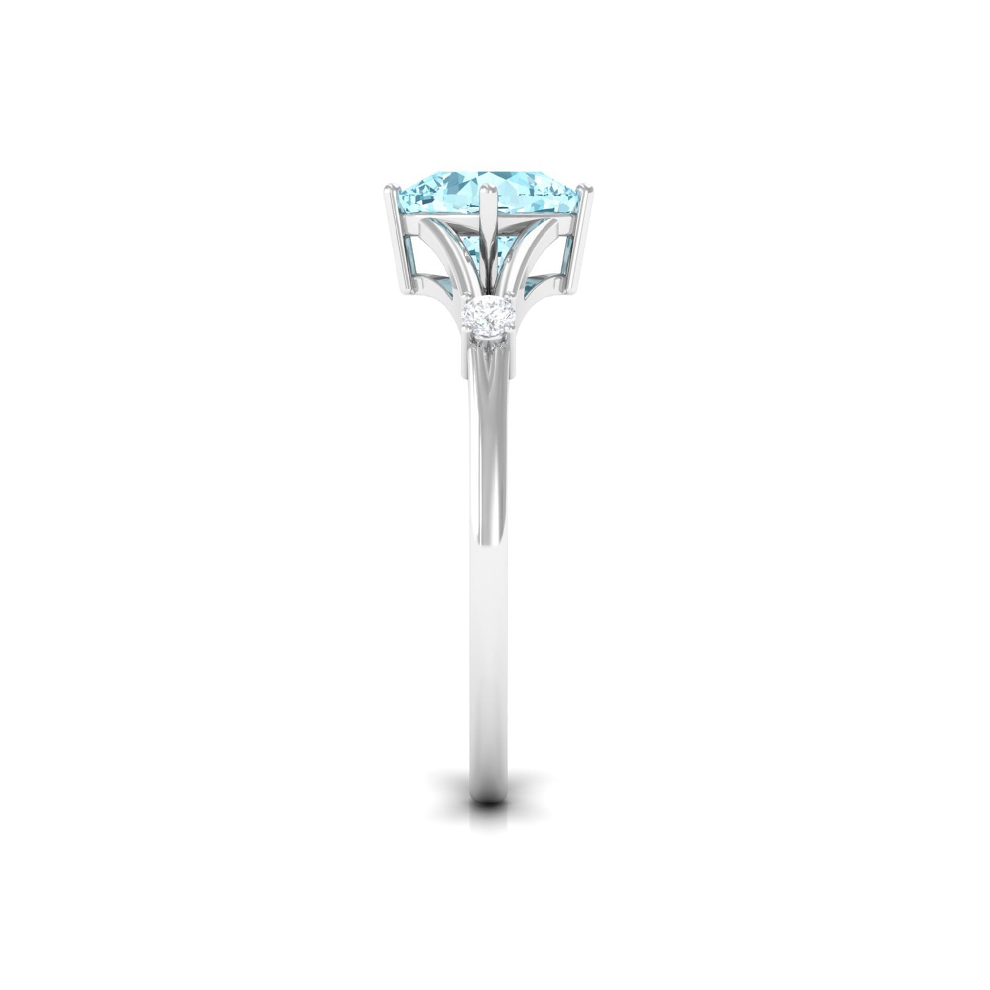 Cushion Cut Aquamarine Solitaire Ring with Diamond in Split Shank Aquamarine - ( AAA ) - Quality - Rosec Jewels