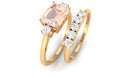 Emerald Cut Morganite Contemporary Wedding Ring Set with Diamond Morganite - ( AAA ) - Quality - Rosec Jewels