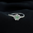 Green Sapphire and Diamond Flower Engagement Ring Green Sapphire - ( AAA ) - Quality - Rosec Jewels