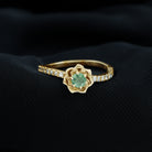 Green Sapphire and Diamond Flower Engagement Ring Green Sapphire - ( AAA ) - Quality - Rosec Jewels