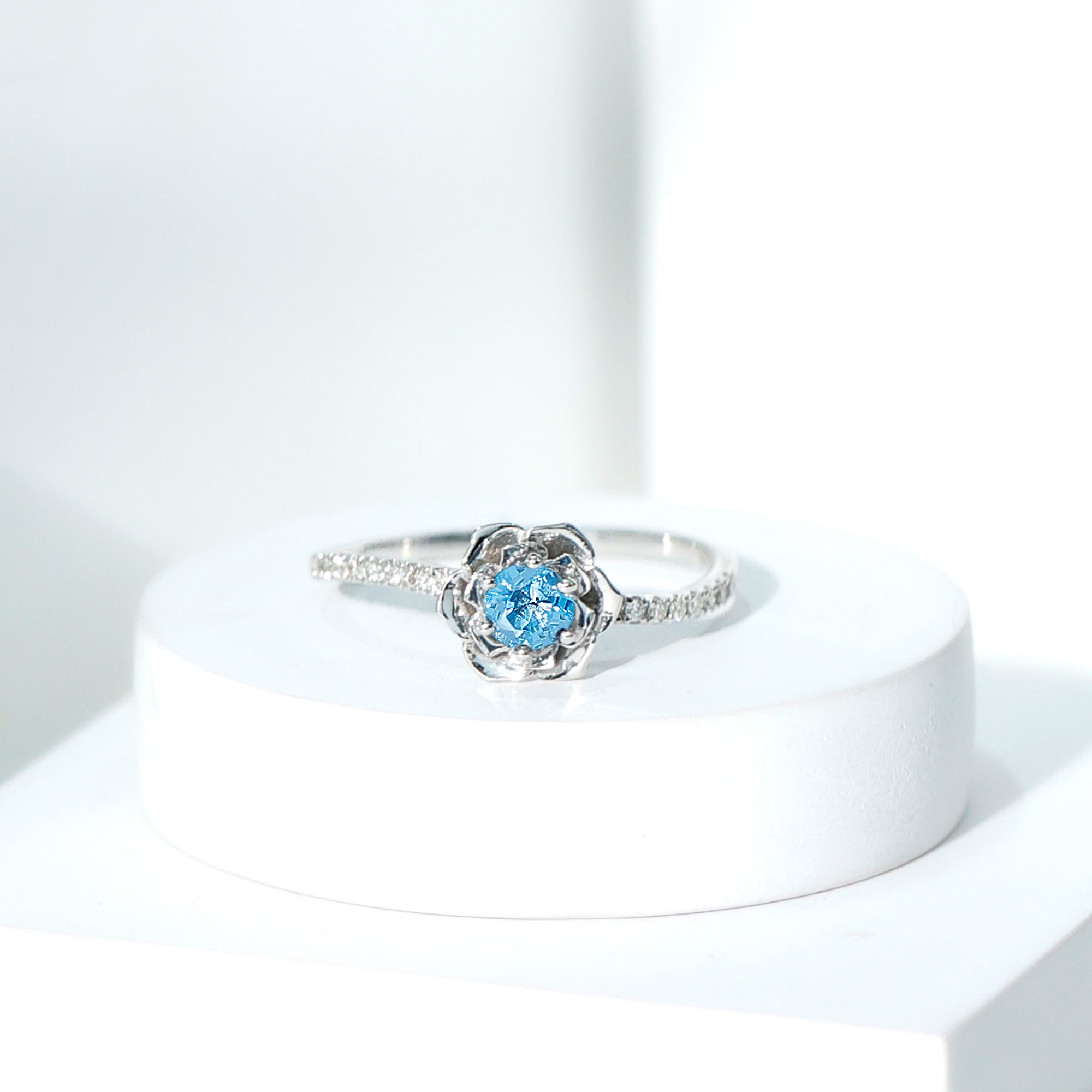 1/2 CT London Blue Topaz and Diamond Flower Engagement Ring London Blue Topaz - ( AAA ) - Quality - Rosec Jewels