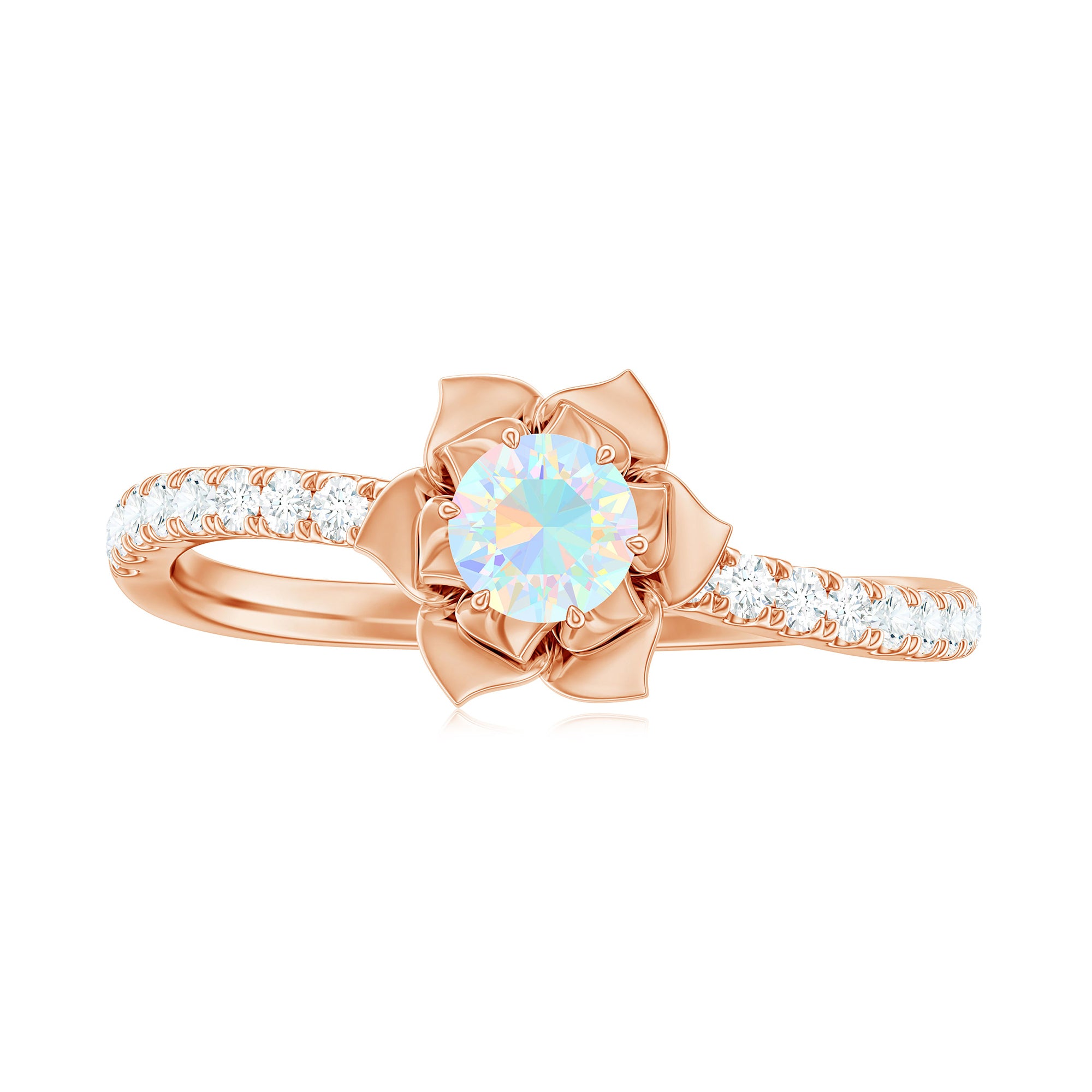 Ethiopian Opal Flower Engagement Ring with Diamond Ethiopian Opal - ( AAA ) - Quality - Rosec Jewels