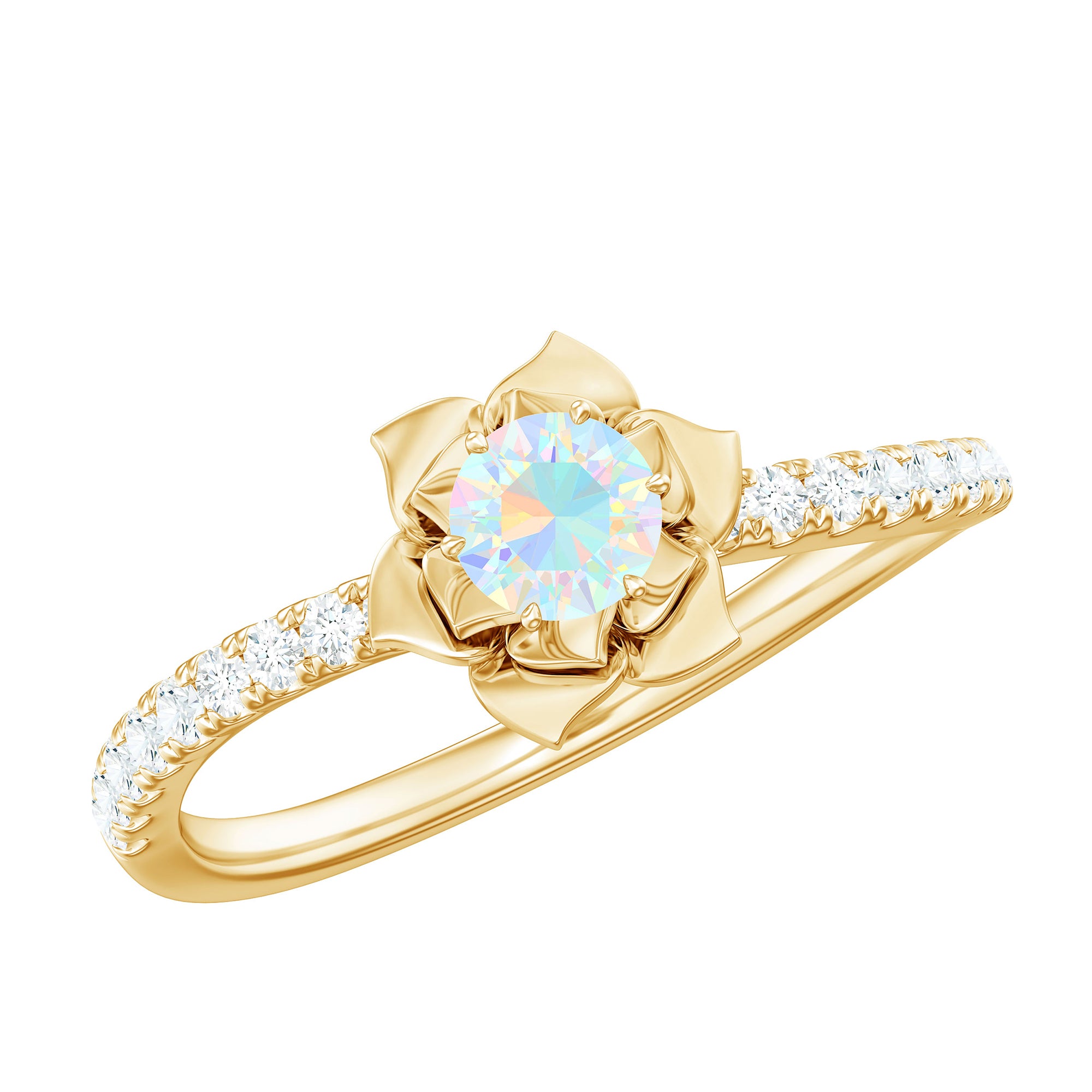 Ethiopian Opal Flower Engagement Ring with Diamond Ethiopian Opal - ( AAA ) - Quality - Rosec Jewels