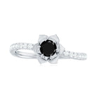 1/2 CT Black Spinel and Diamond Flower Engagement Ring Black Spinel - ( AAA ) - Quality - Rosec Jewels