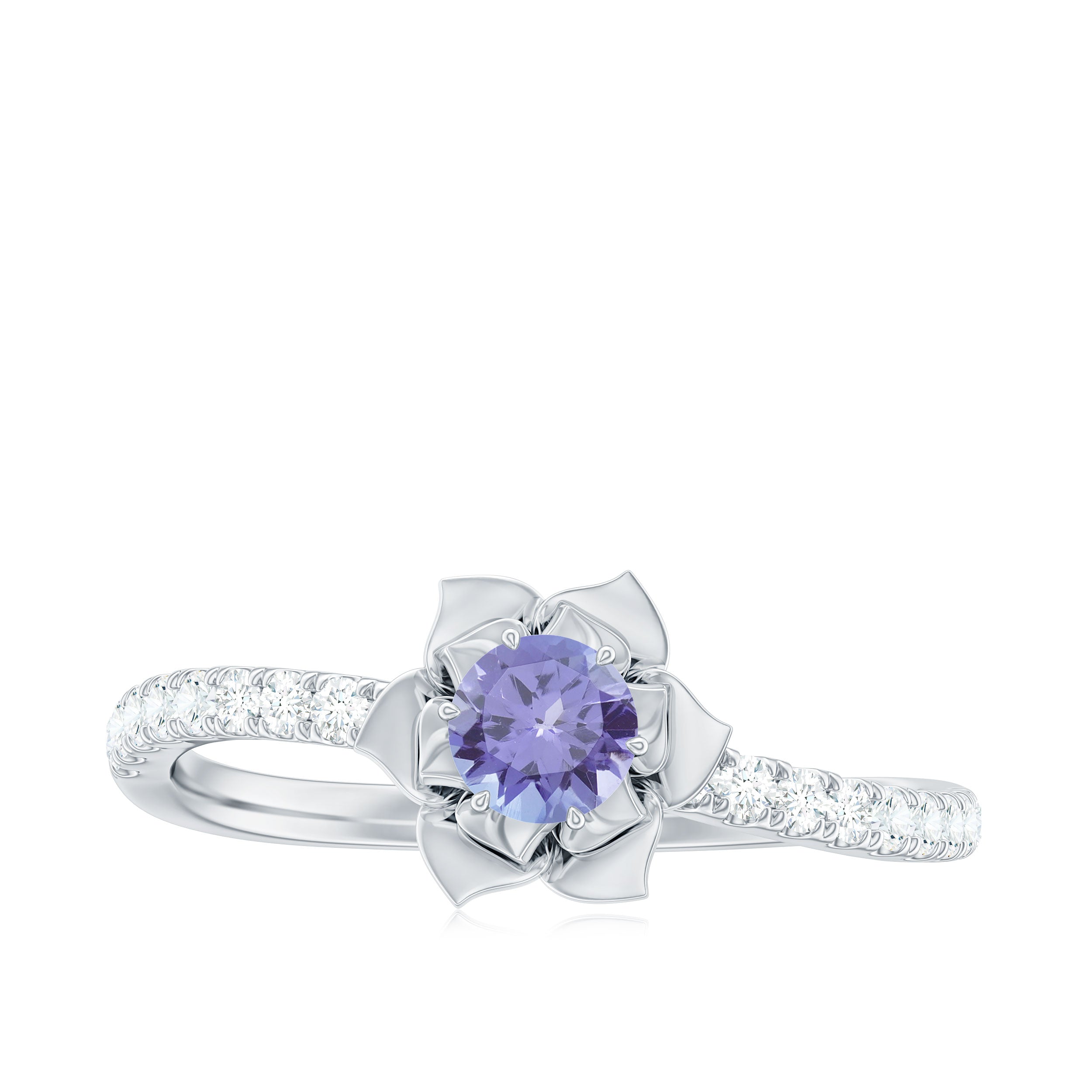 Real Tanzanite and Diamond Flower Engagement Ring Tanzanite - ( AAA ) - Quality - Rosec Jewels