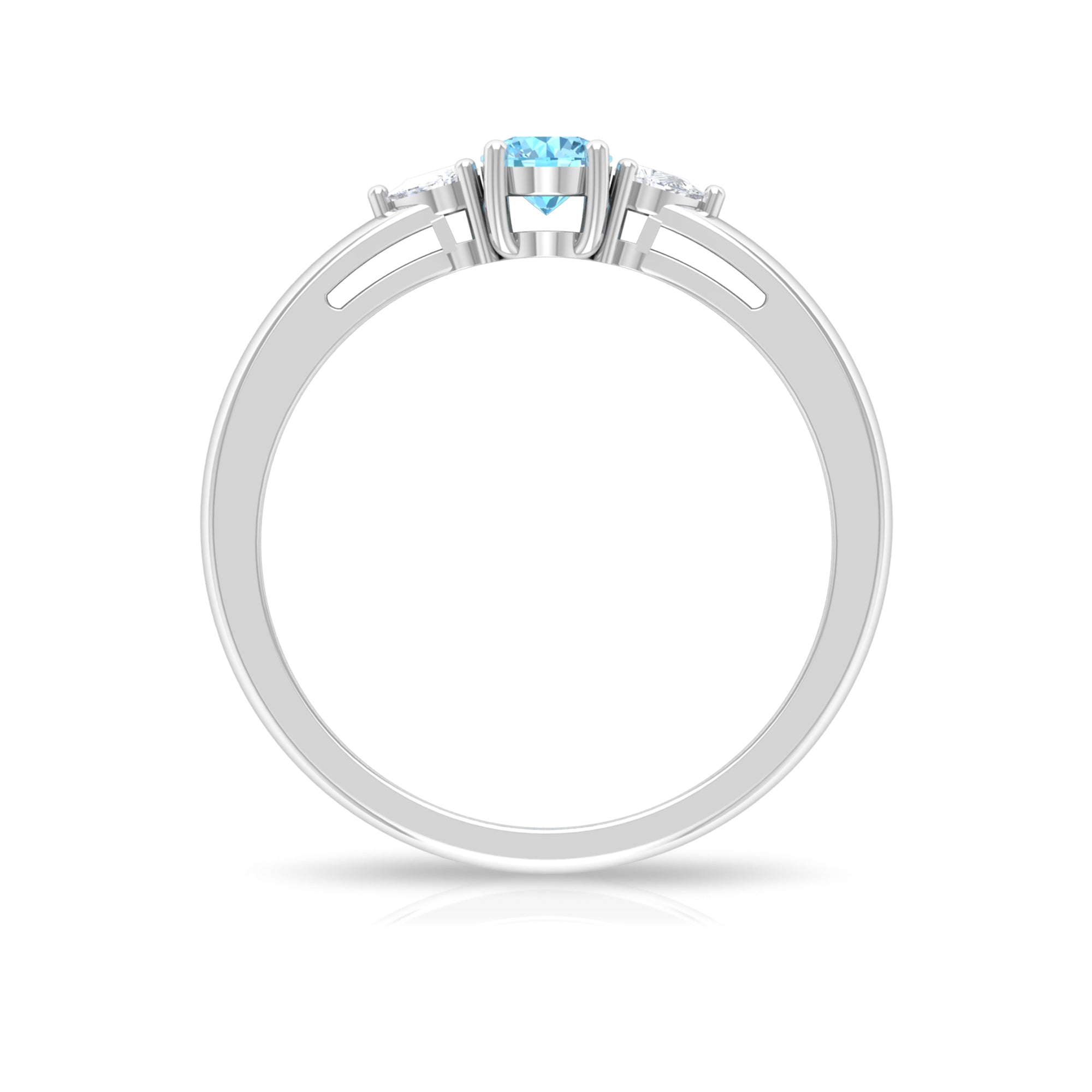 Aquamarine and Diamond Three Stone Promise Ring Aquamarine - ( AAA ) - Quality - Rosec Jewels