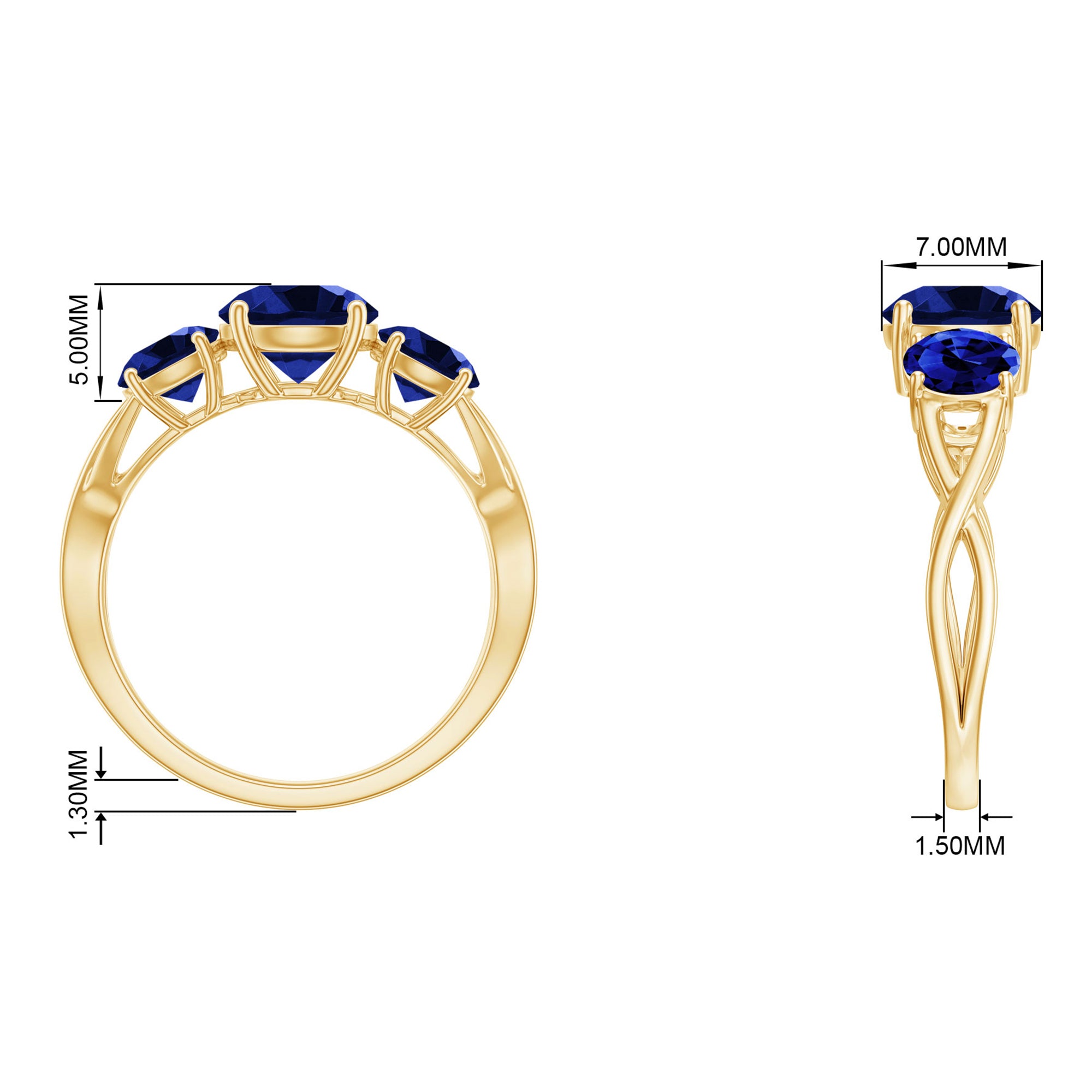 3 CT Lab Created Blue Sapphire Three Stone Engagement Ring Lab Created Blue Sapphire - ( AAAA ) - Quality - Rosec Jewels