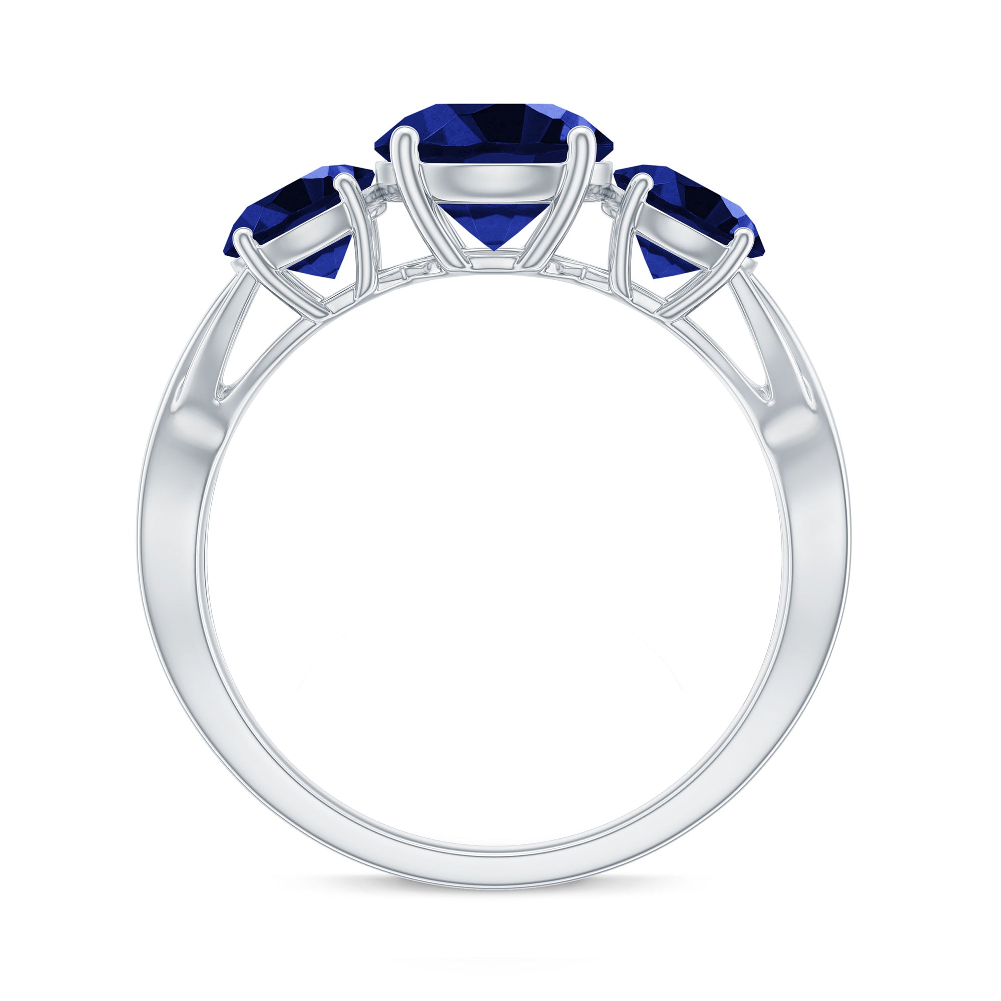 3 CT Lab Created Blue Sapphire Three Stone Engagement Ring Lab Created Blue Sapphire - ( AAAA ) - Quality - Rosec Jewels