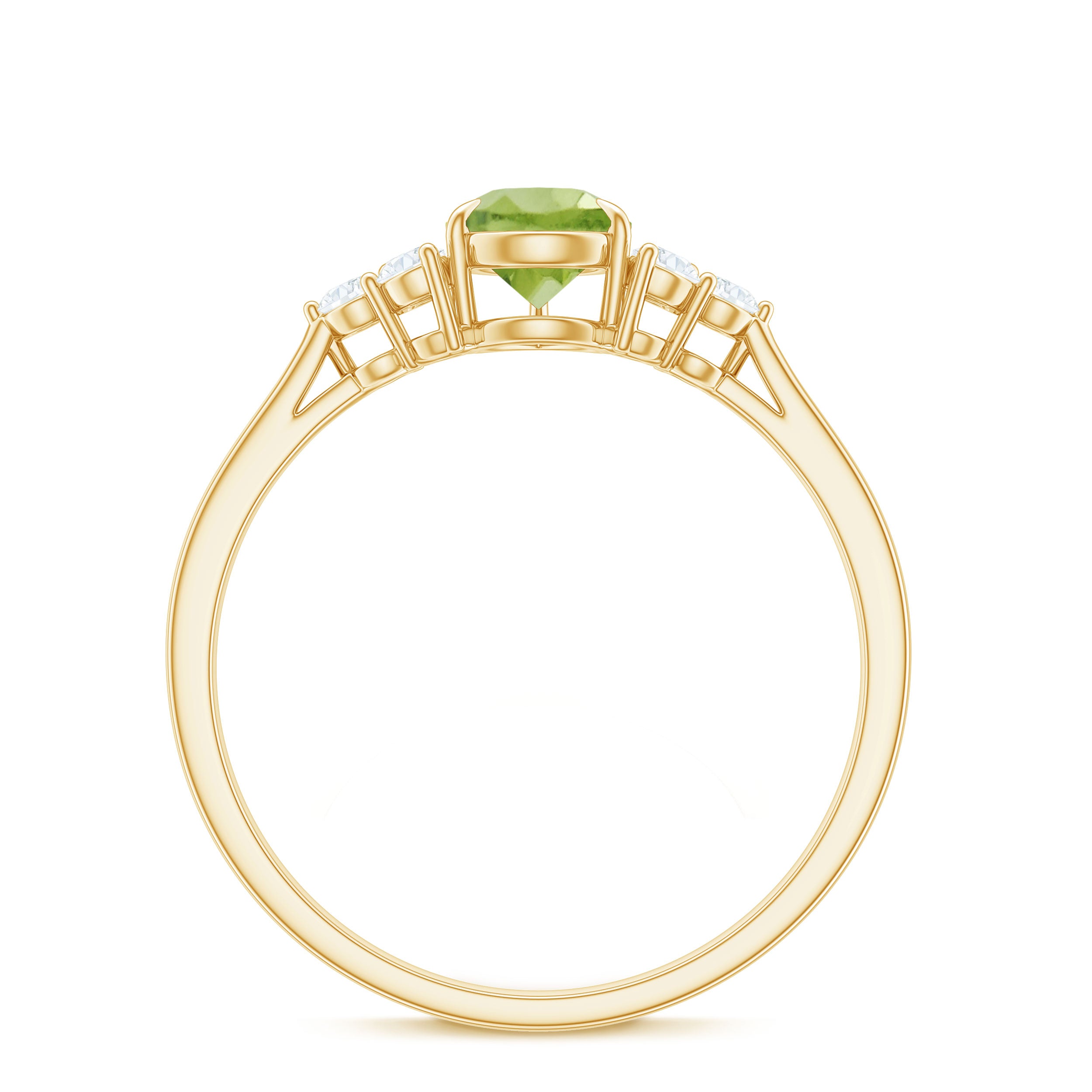 Pear Cut Peridot Solitaire Ring with Diamond Trio Peridot - ( AAA ) - Quality - Rosec Jewels