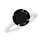 Real Black Onyx Solitaire Engagement Ring with Diamond Black Onyx - ( AAA ) - Quality - Rosec Jewels