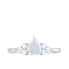 Pear Shape Moonstone Solitaire Ring with Diamond Trio Moonstone - ( AAA ) - Quality - Rosec Jewels