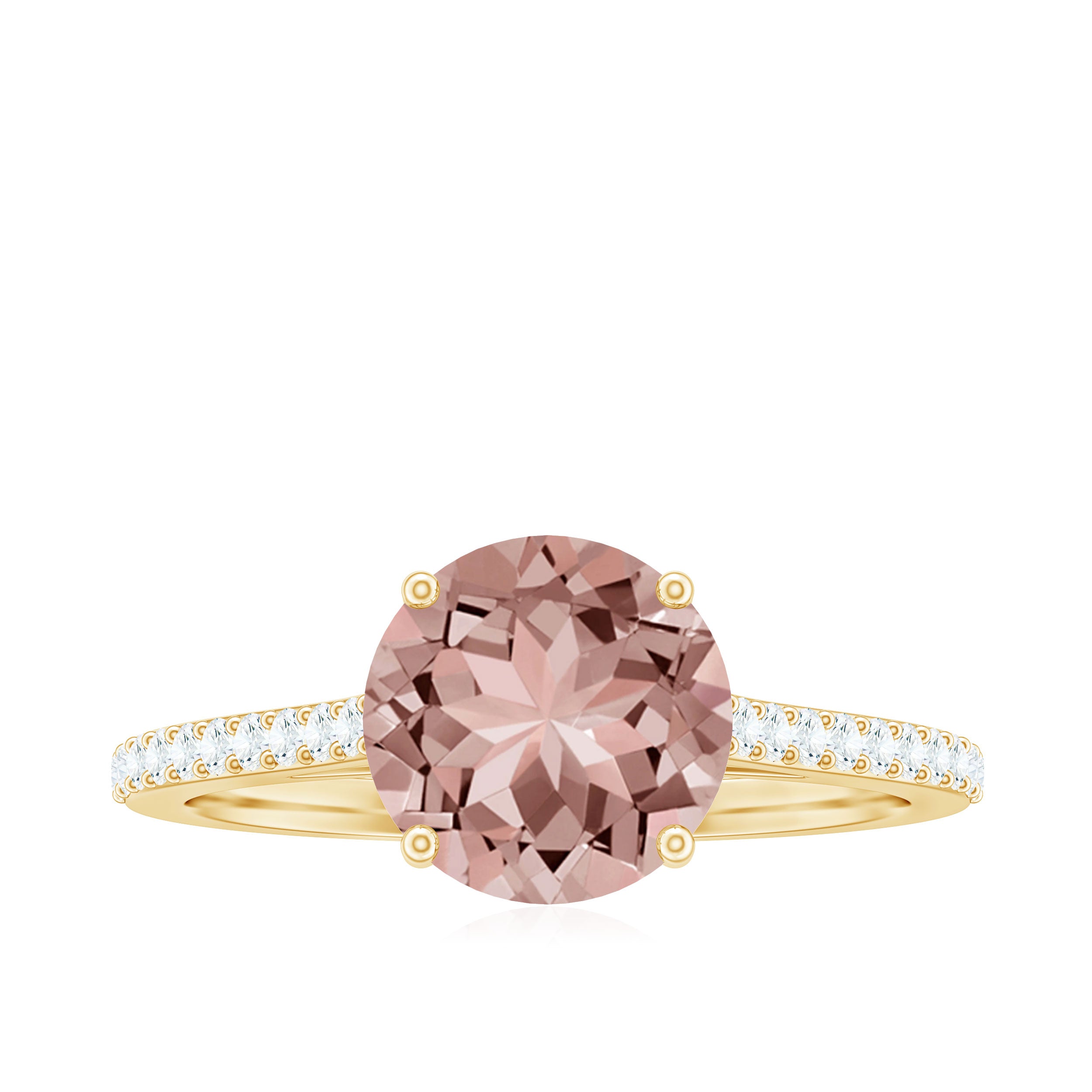 Unique Morganite Solitaire Engagement Ring with Diamond Morganite - ( AAA ) - Quality - Rosec Jewels