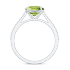 Round Peridot Solitaire Engagement Ring with Diamond Side Stones Peridot - ( AAA ) - Quality - Rosec Jewels