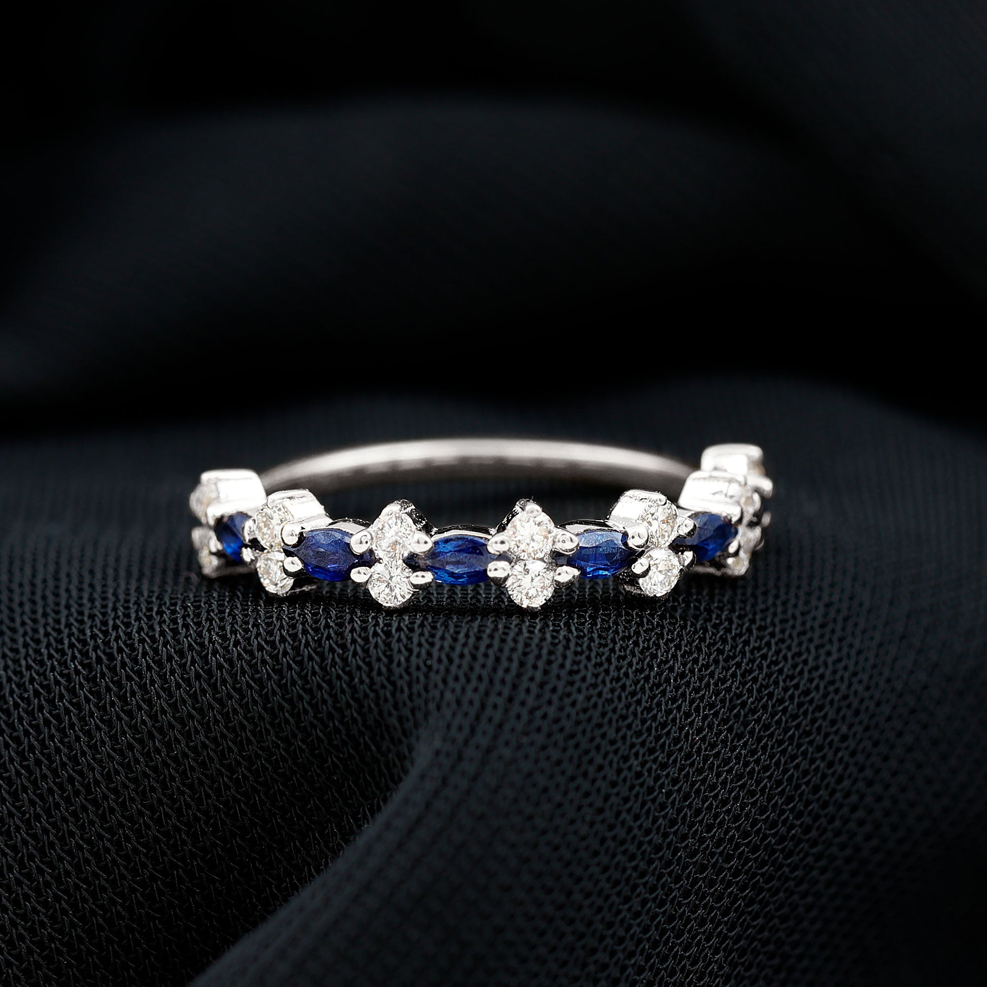 Classic Blue Sapphire and Diamond Half Eternity Ring Blue Sapphire - ( AAA ) - Quality - Rosec Jewels