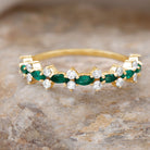 Green Emerald and Diamond Half Eternity Ring Emerald - ( AAA ) - Quality - Rosec Jewels