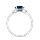 Round London Blue Topaz Solitaire Ring with Diamond Trio London Blue Topaz - ( AAA ) - Quality - Rosec Jewels