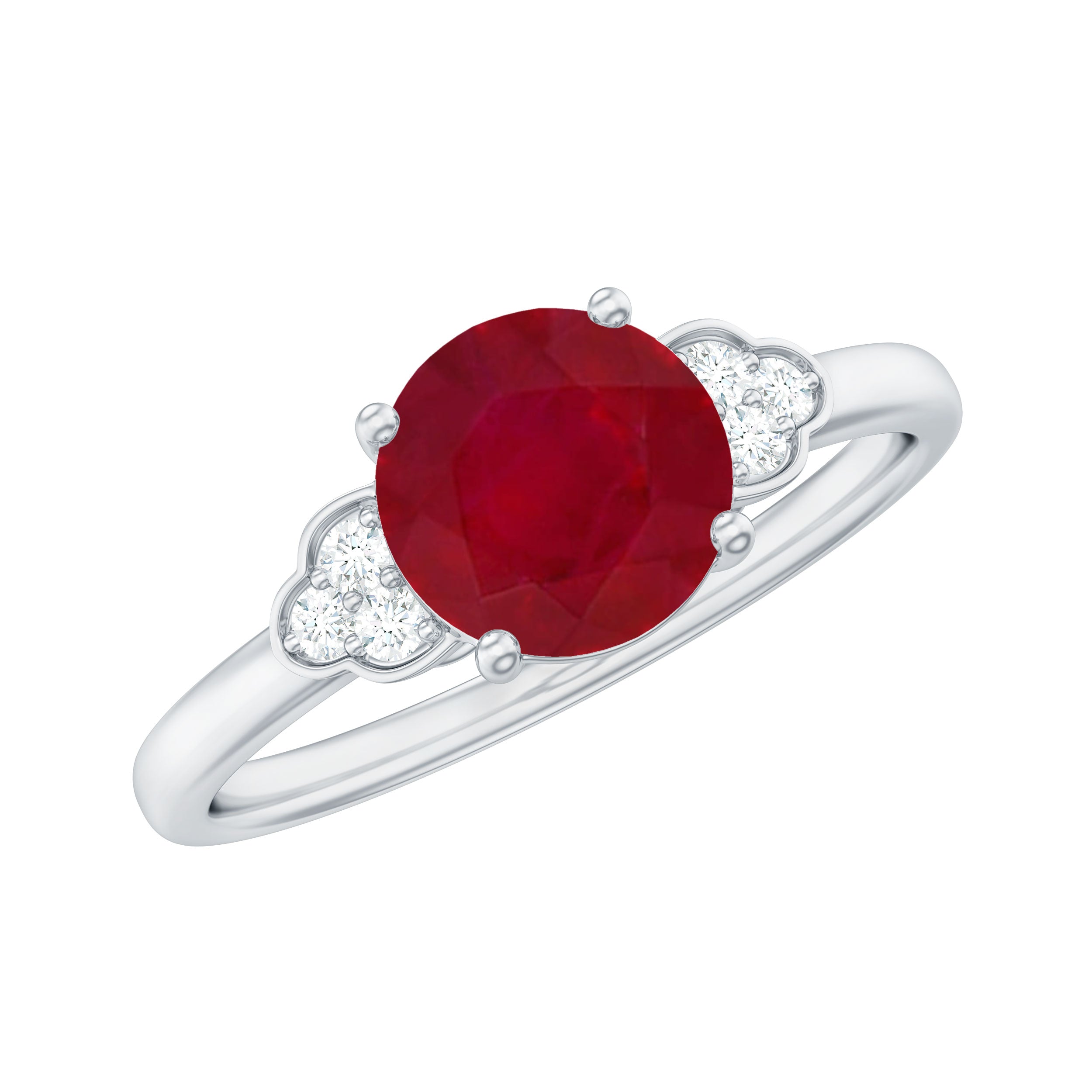 Ruby Engagement Ring with Diamond Trio Ruby - ( AAA ) - Quality - Rosec Jewels