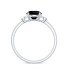 Real Black Onyx Solitaire Engagement Ring with Diamond Trio Black Onyx - ( AAA ) - Quality - Rosec Jewels