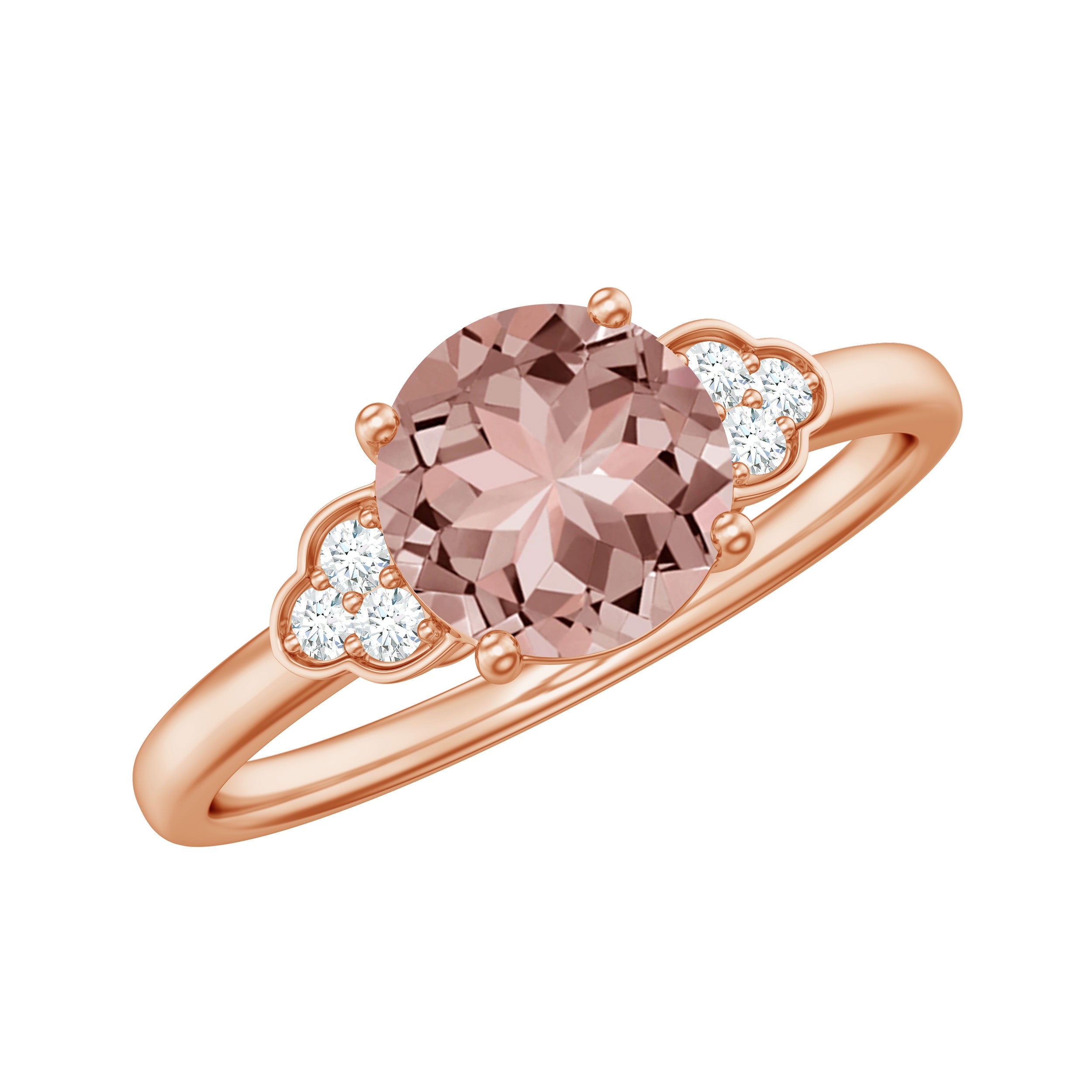 1.25 CT Round Morganite Solitaire Engagement Ring with Diamond Morganite - ( AAA ) - Quality - Rosec Jewels