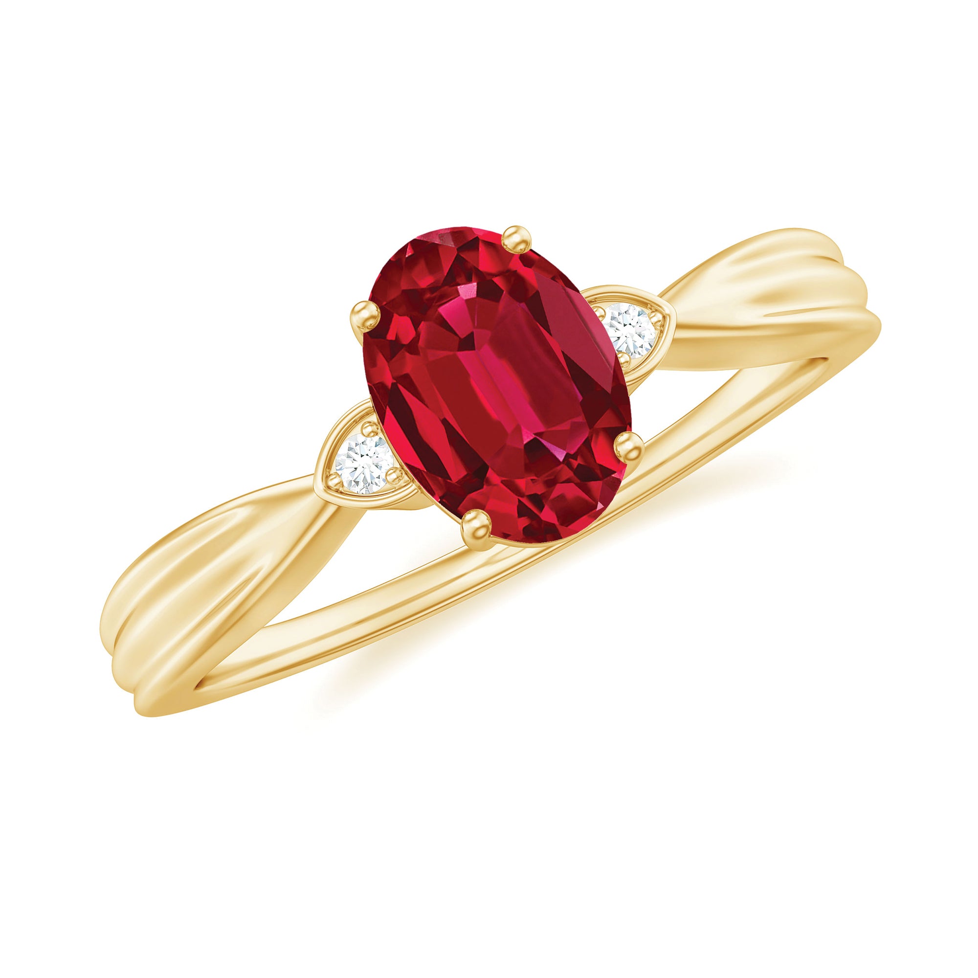 Oval Cut Lab Grown Ruby Solitaire Ring with Diamond Lab Created Ruby - ( AAAA ) - Quality - Rosec Jewels