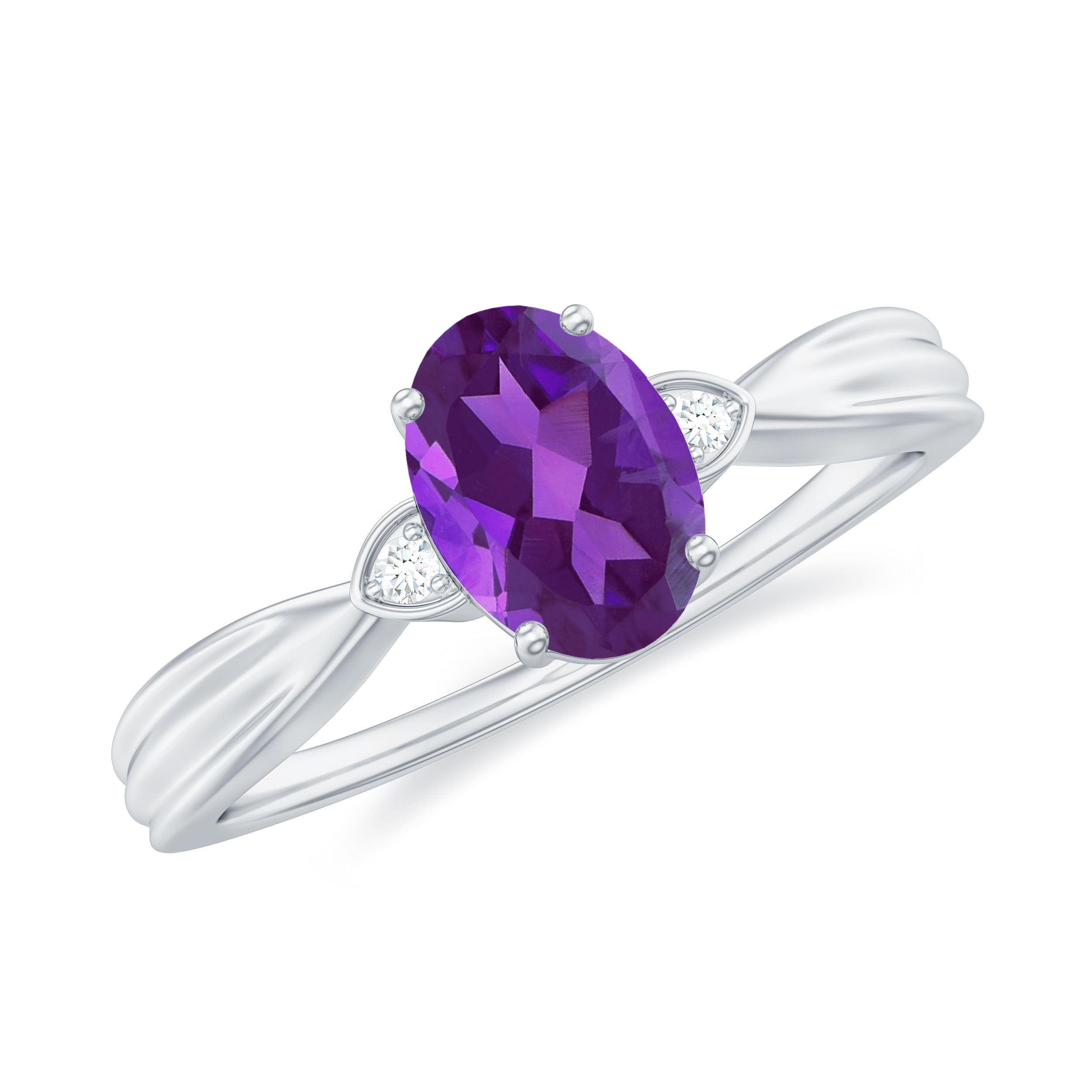 1.25 CT Oval Cut Amethyst Solitaire Ring with Diamond Amethyst - ( AAA ) - Quality - Rosec Jewels