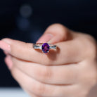 1.25 CT Oval Cut Amethyst Solitaire Ring with Diamond Amethyst - ( AAA ) - Quality - Rosec Jewels